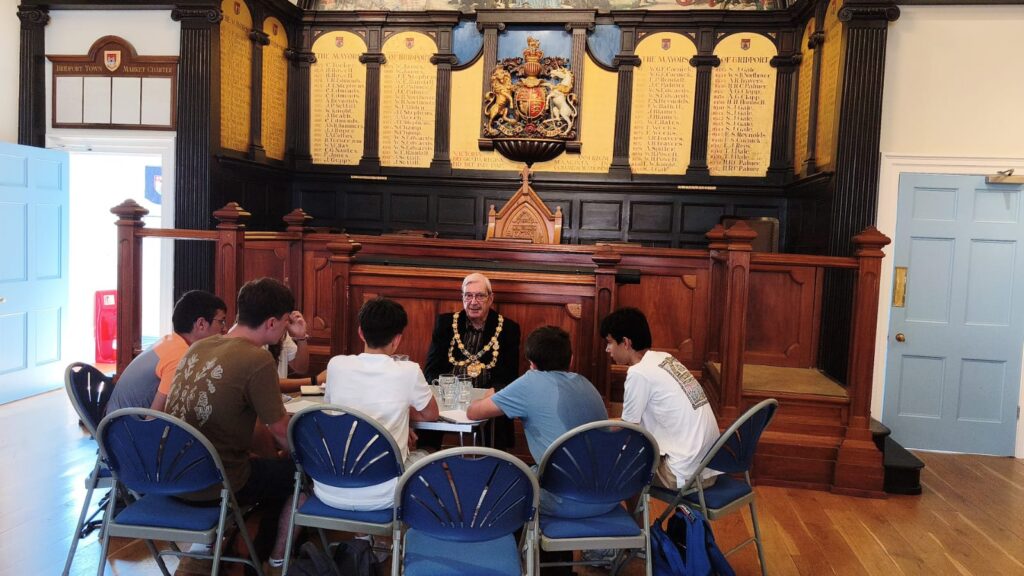 Talking to the Spanish Students in the Town Hall